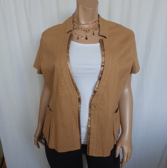 Satin trim collarless blazer - Picture 2 of 7